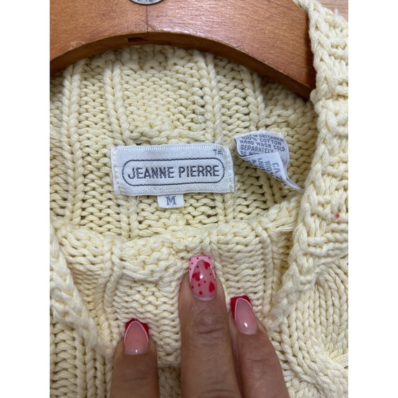 Jeanne Pierre Cream Cable Knit Cotton Mock Neck Sweater Vest Womens Medium Ivory - Picture 2 of 6
